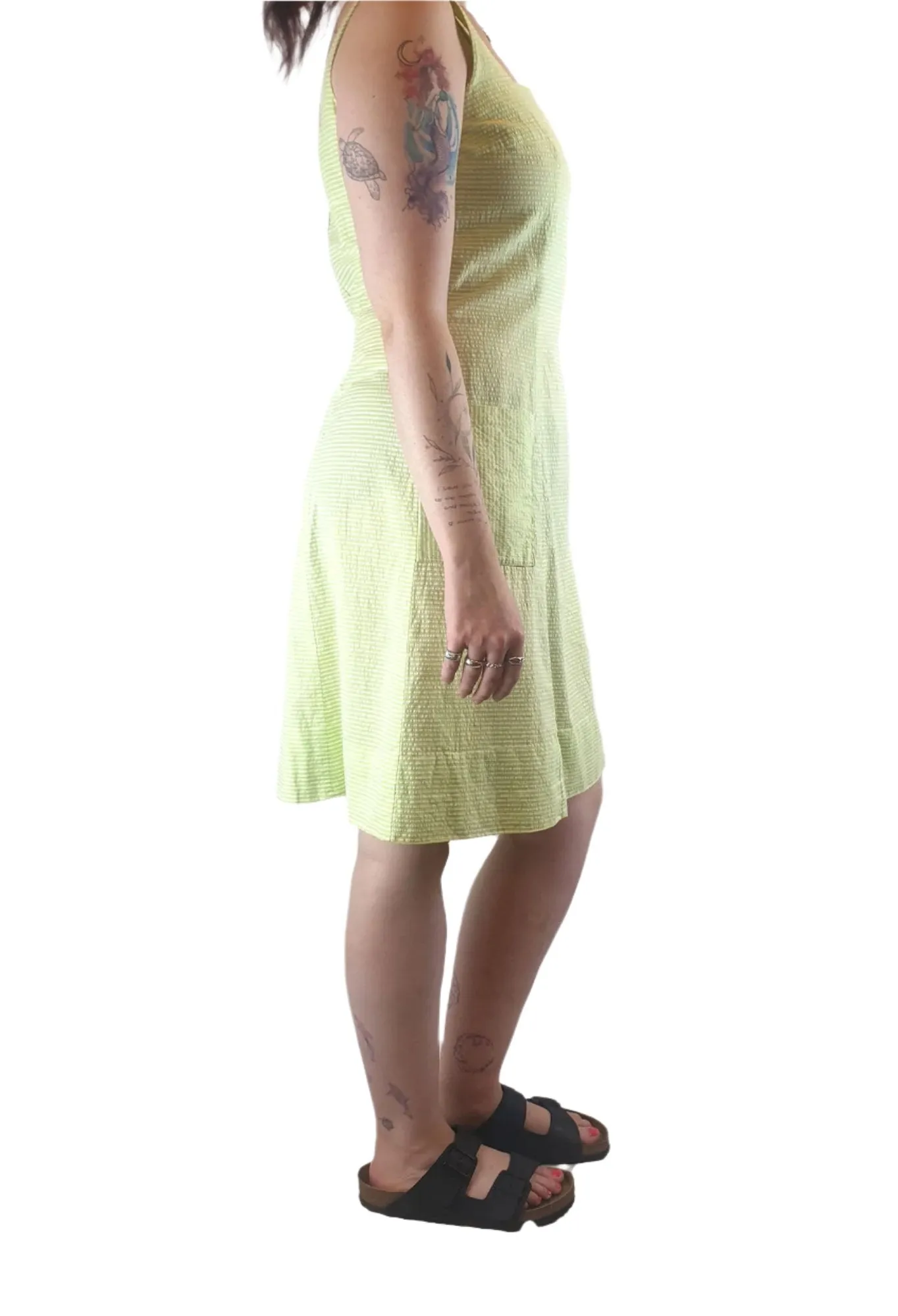 Vintage Allen Gar lime green and white striped sleeveless dress size 14 (best fits 12)
