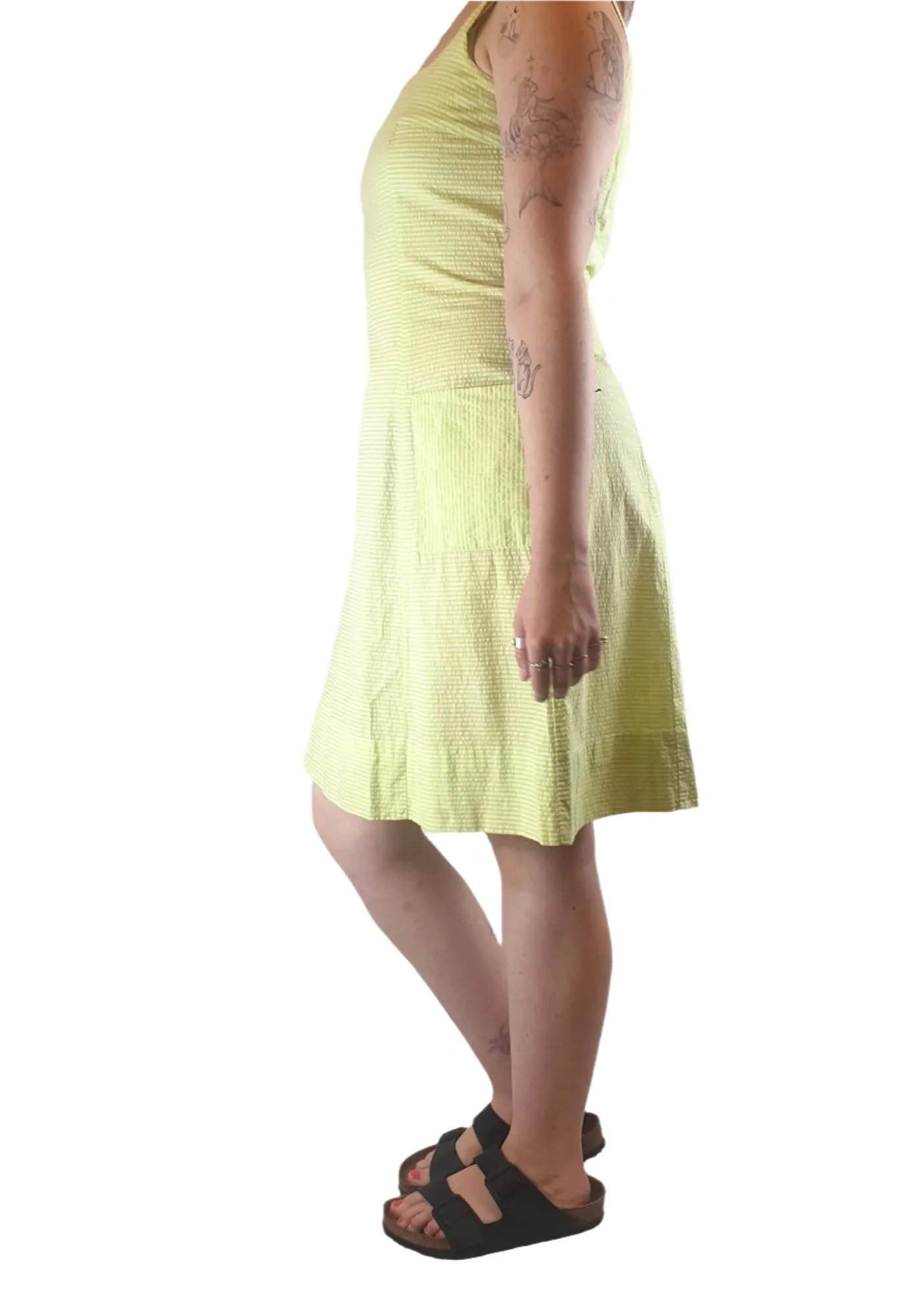 Vintage Allen Gar lime green and white striped sleeveless dress size 14 (best fits 12)