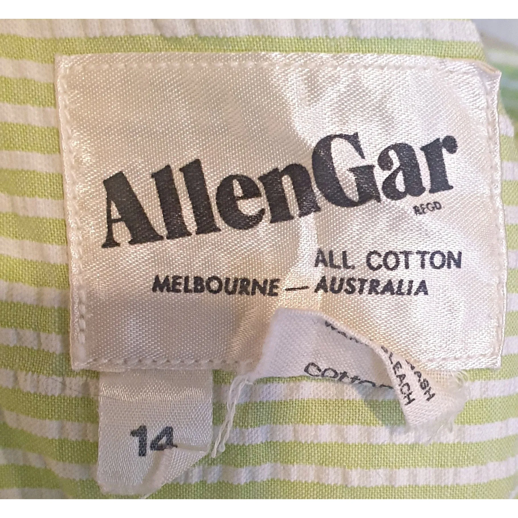 Vintage Allen Gar lime green and white striped sleeveless dress size 14 (best fits 12)