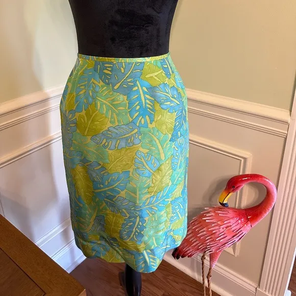 VINTAGE KASPER A.S.L. Petite SILK 2 PC SKIRT AND TOP SET TROPICAL DESIGN SIZE 2