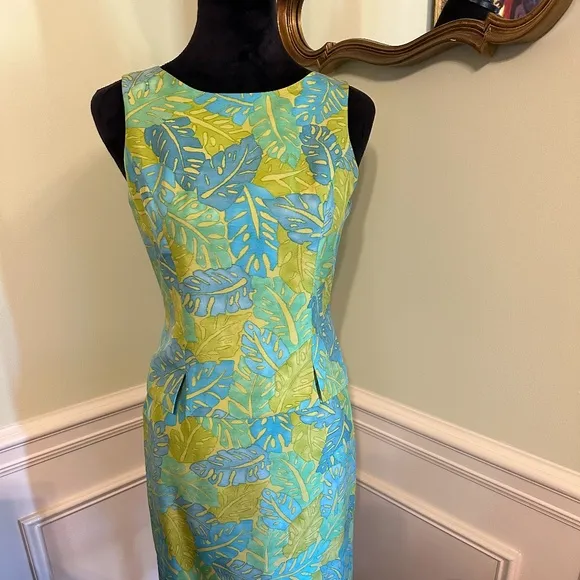 VINTAGE KASPER A.S.L. Petite SILK 2 PC SKIRT AND TOP SET TROPICAL DESIGN SIZE 2