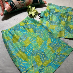 VINTAGE KASPER A.S.L. Petite SILK 2 PC SKIRT AND TOP SET TROPICAL DESIGN SIZE 2
