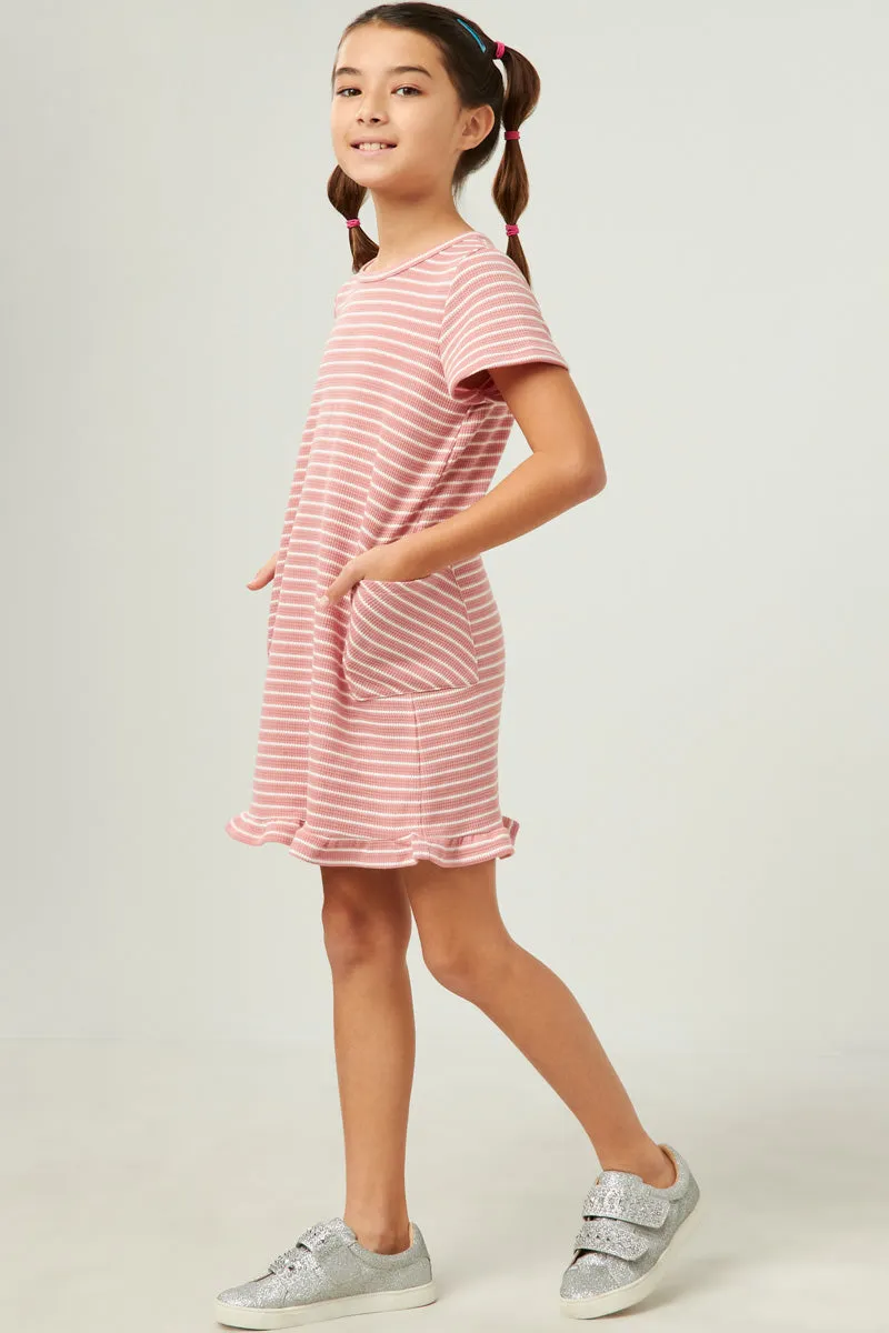 Waffled Stripe Knit T Shirt Dress