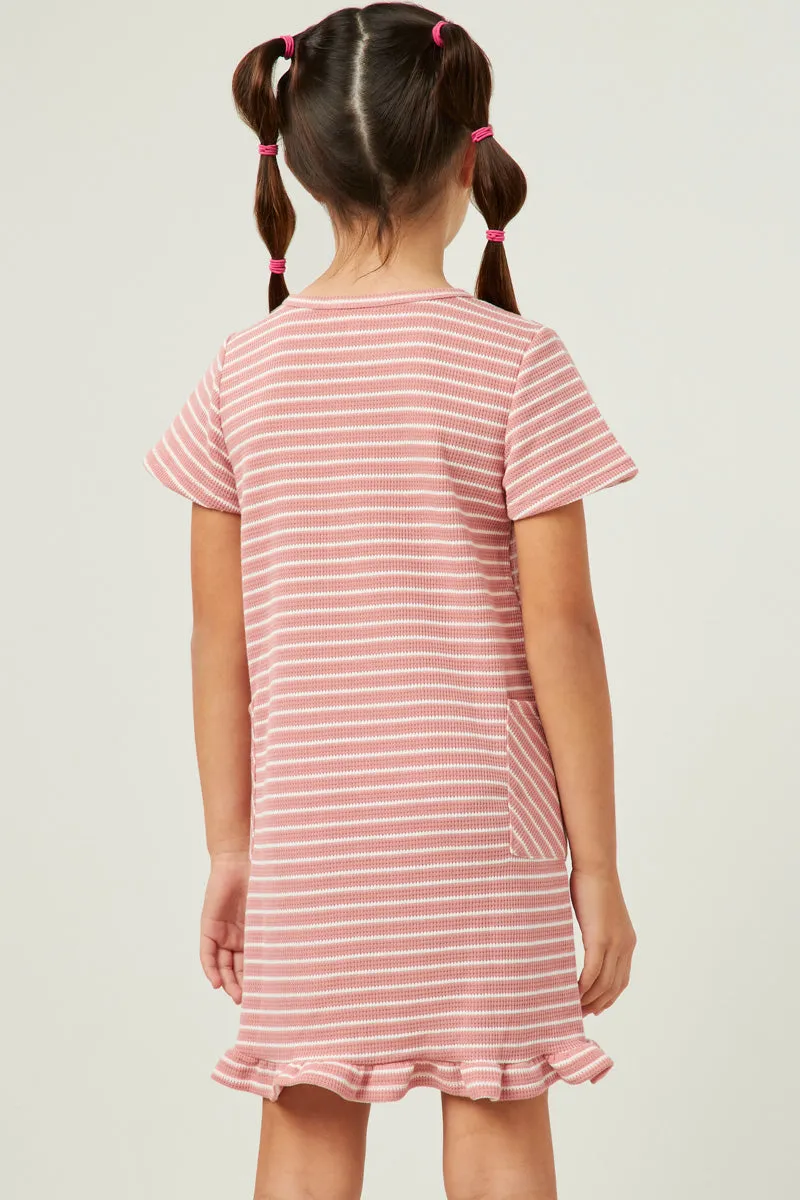 Waffled Stripe Knit T Shirt Dress