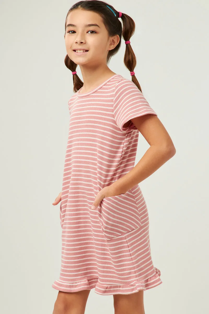 Waffled Stripe Knit T Shirt Dress