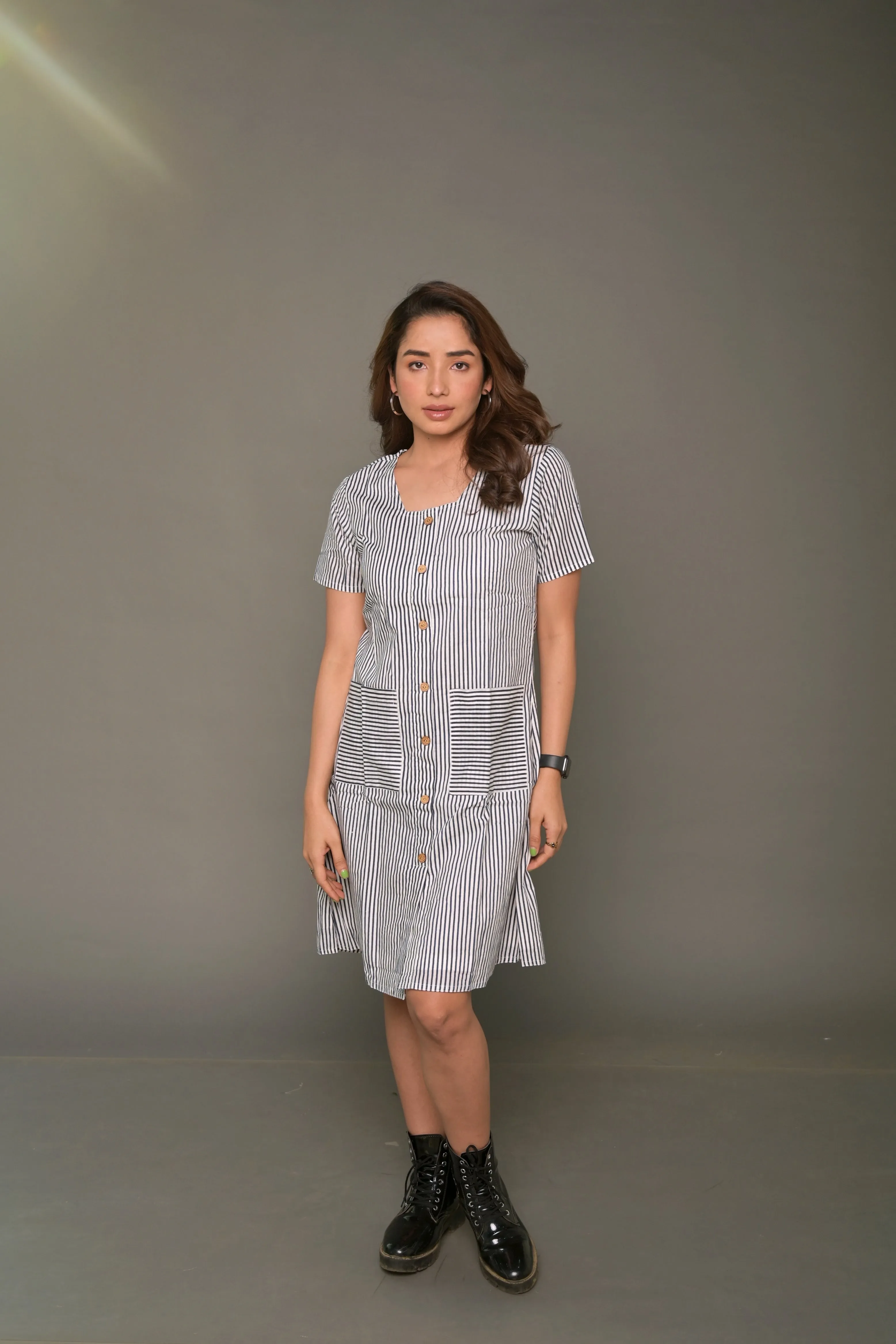 White & Black 'Brilliant' Striped Cotton Dress