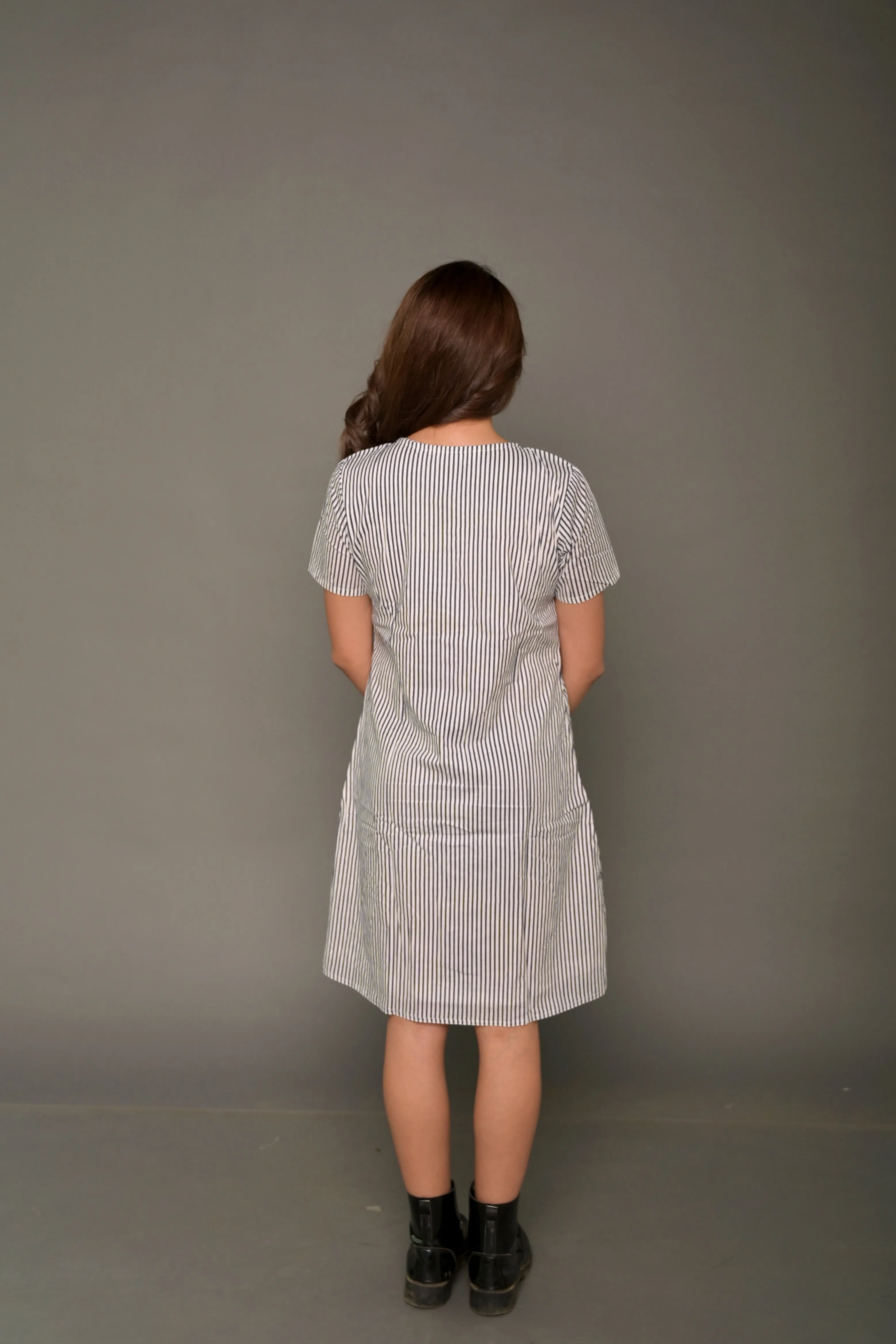 White & Black 'Brilliant' Striped Cotton Dress