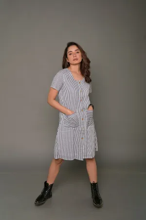White & Black 'Brilliant' Striped Cotton Dress