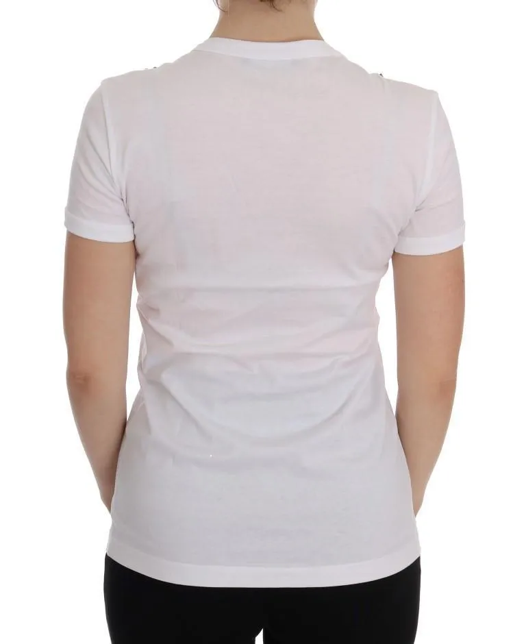 White Cotton Crystal Flowers T-shirt