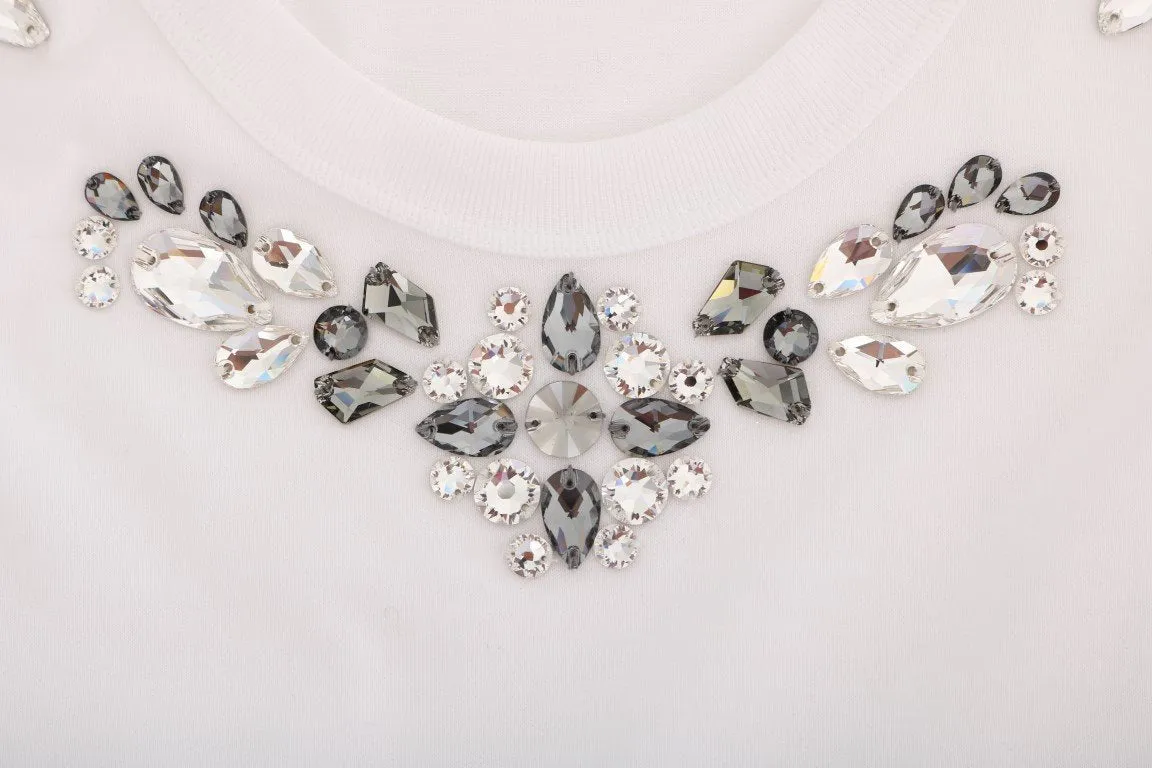 White Cotton Crystal Flowers T-shirt