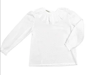 White Dots Plumetti Lace Collar Girl's Blouse
