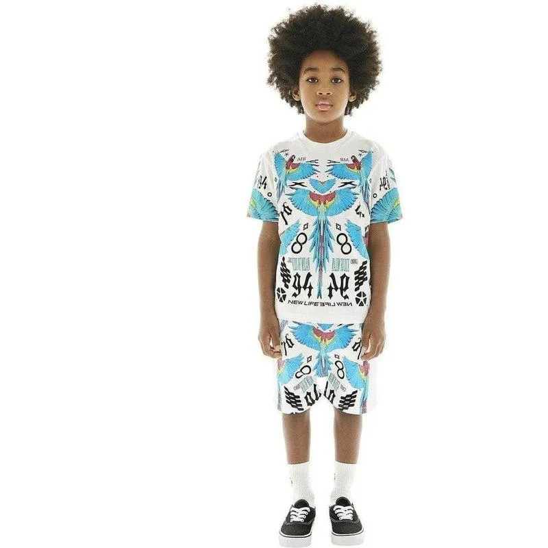 White Short Sleeved 'All over wings' Print T-Shirt