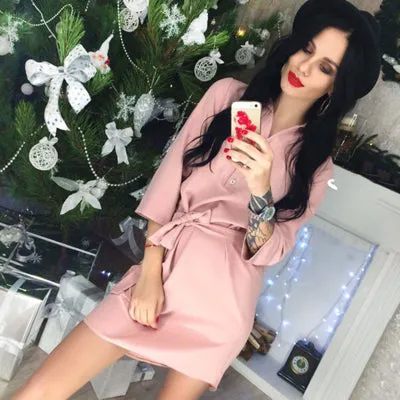Women Belt Shirt Dresses