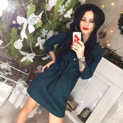 Women Belt Shirt Dresses