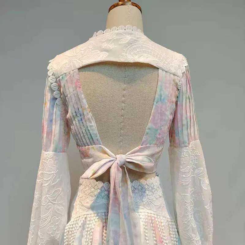 Women V Neck Lantern Sleeve Shirt High Waist Skirt