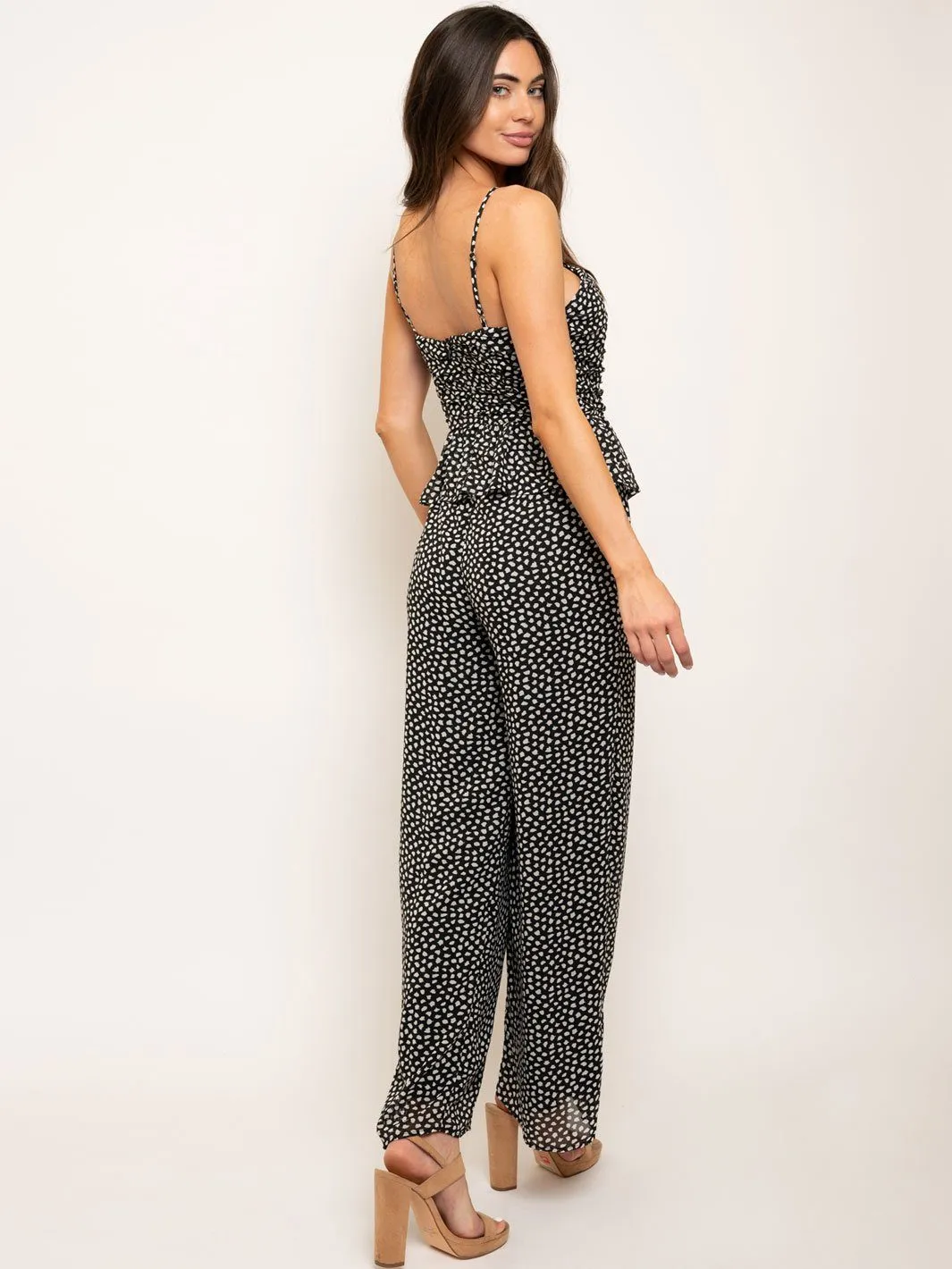 WOMEN'S ANIMAL PRINT FRONT DETAIL JUMPSUIT