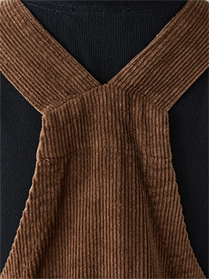 Women's Cute Square Neck Patch Pocket Corduroy Overalls