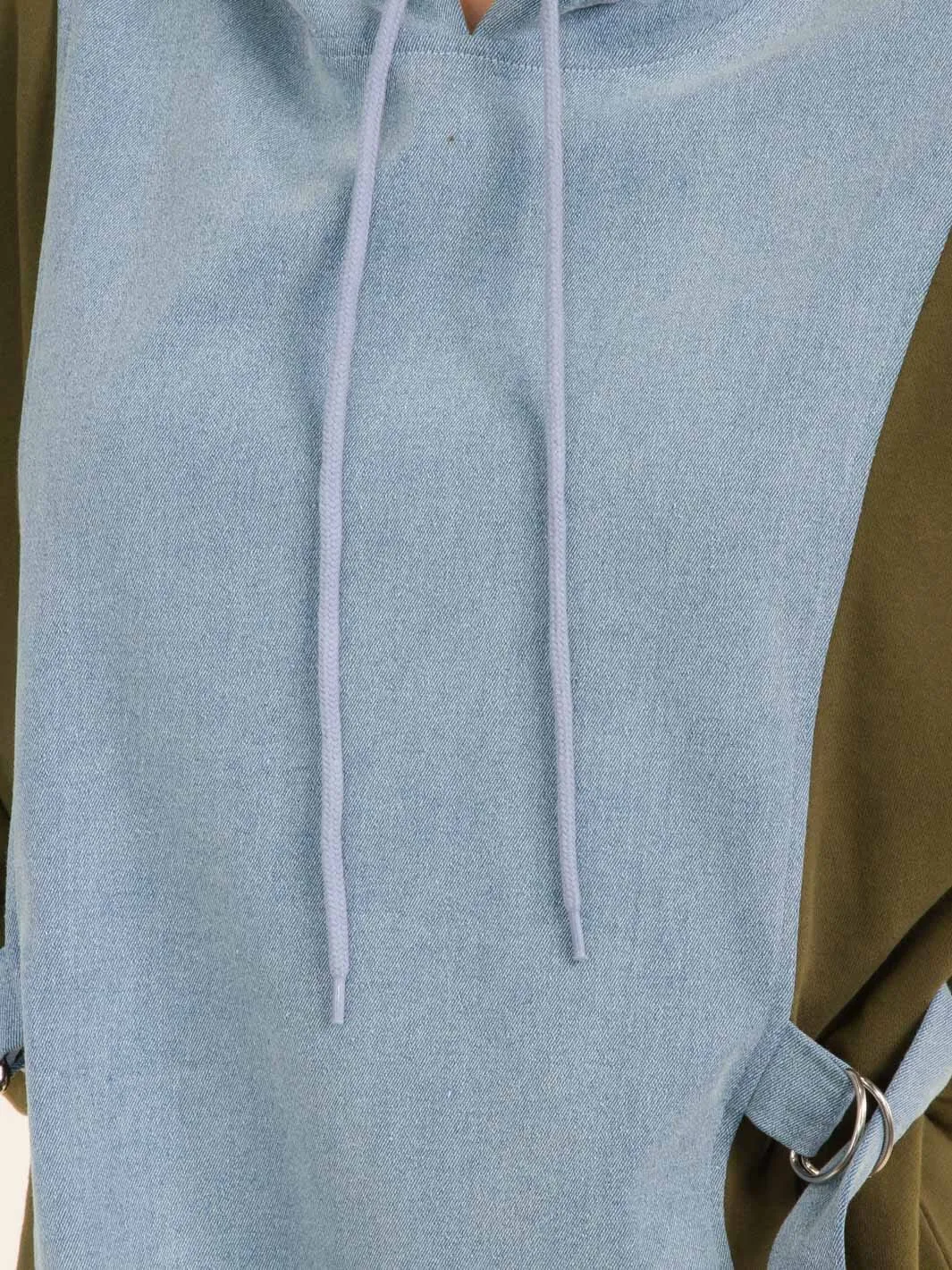 WOMEN'S LONG SLEEVES HOODED DENIM CONTRAST MINI DRESS