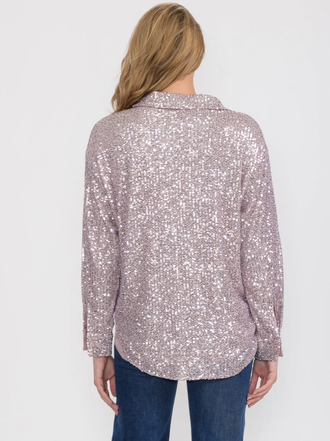 WOMEN'S SLEEVELESS BRALETTE & LONG SLEEVE BUTTON UP SEQUINS BLOUSE 2PC SET