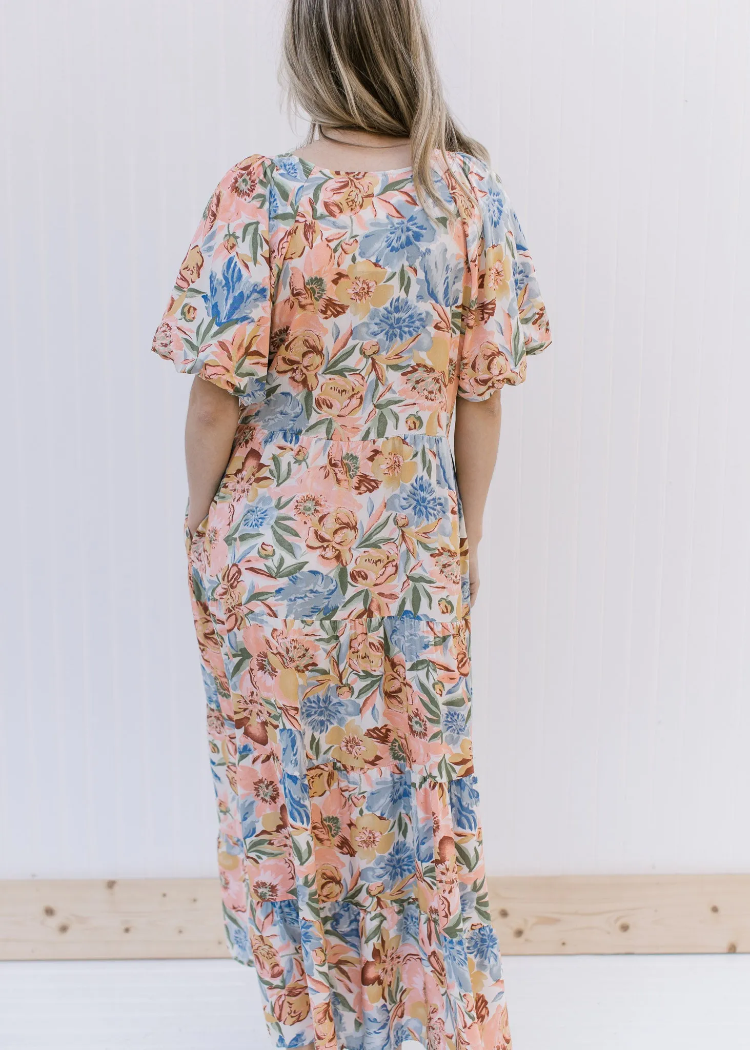 X Sweet Peach and Blue Print Dress