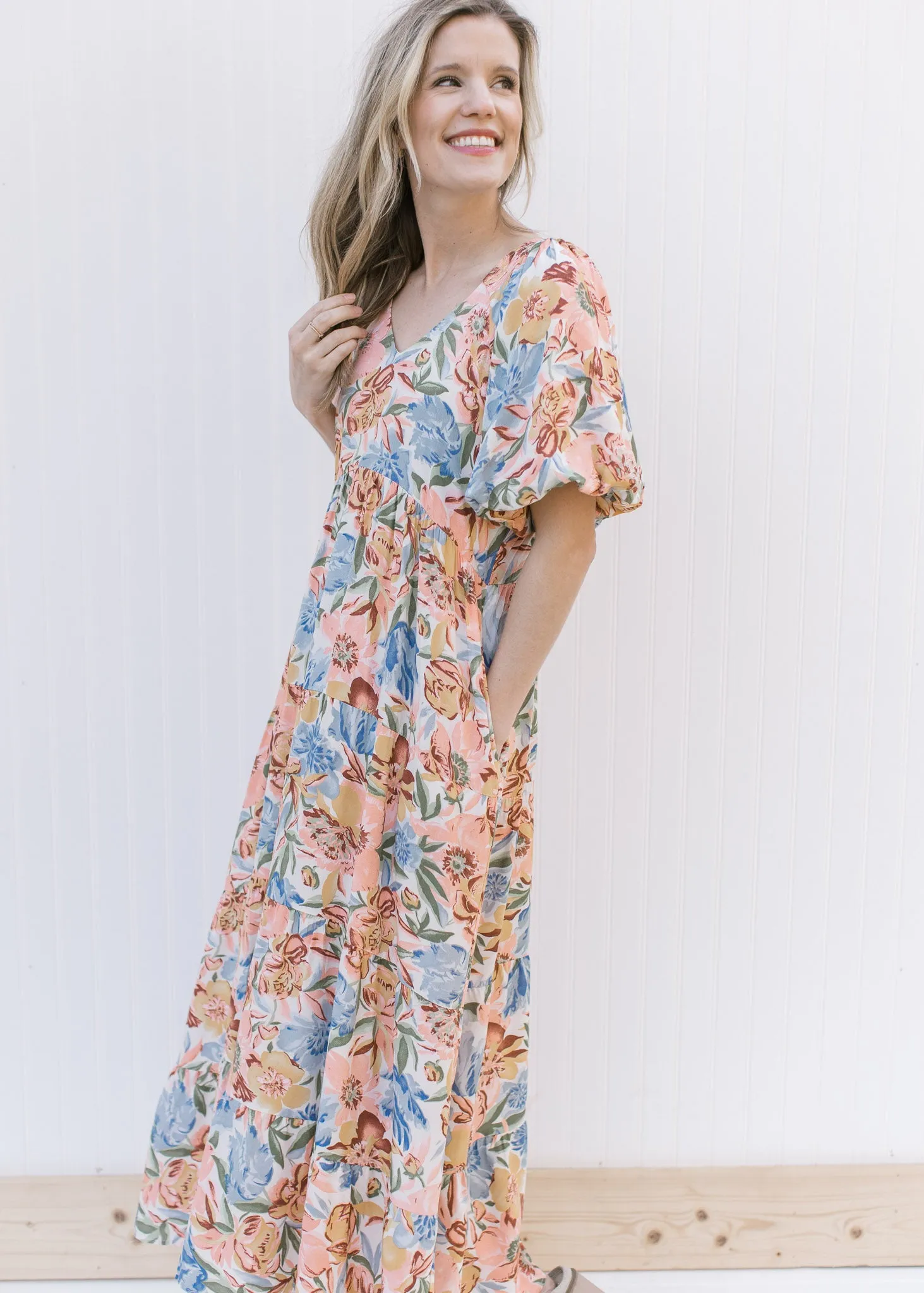 X Sweet Peach and Blue Print Dress