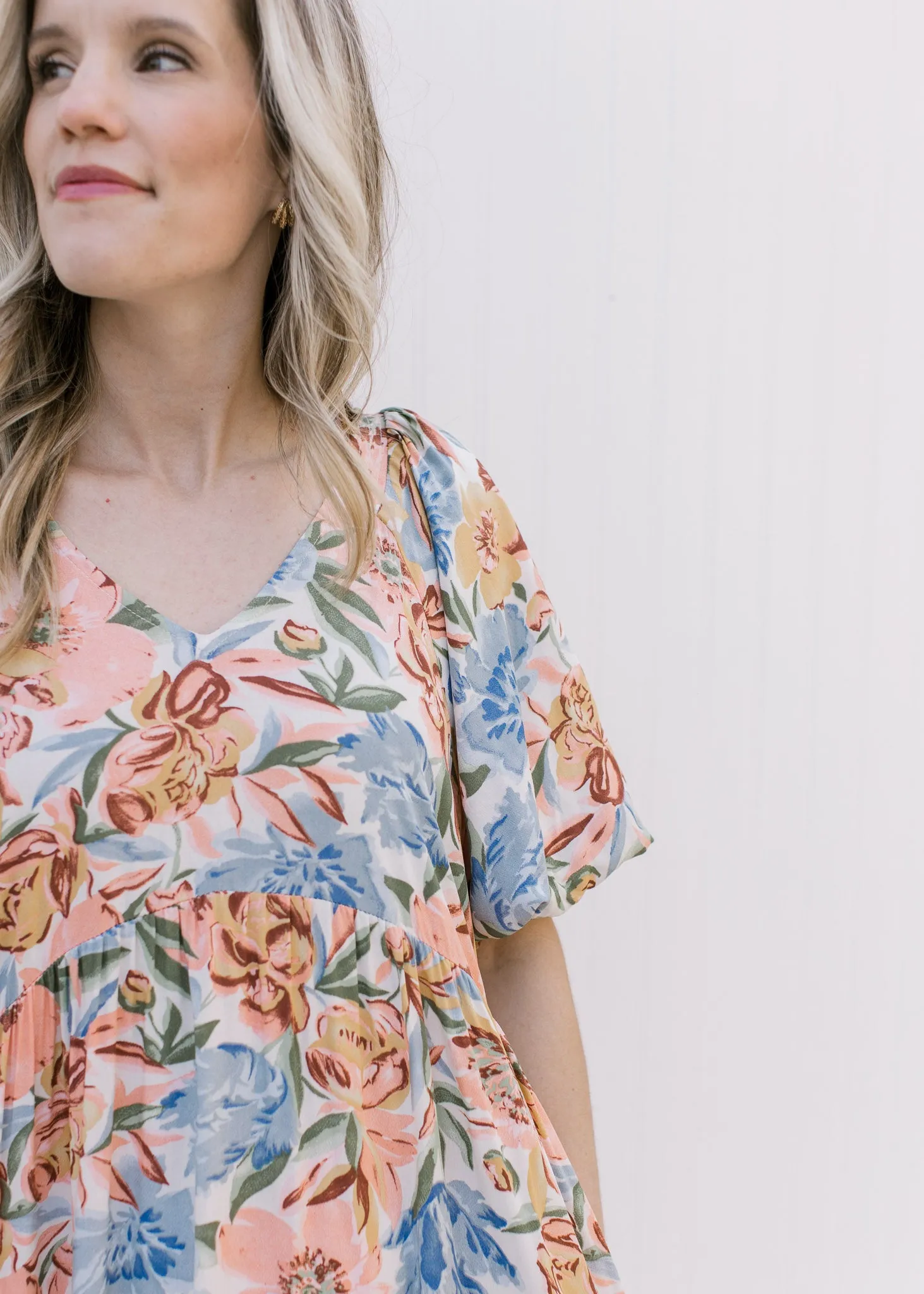 X Sweet Peach and Blue Print Dress