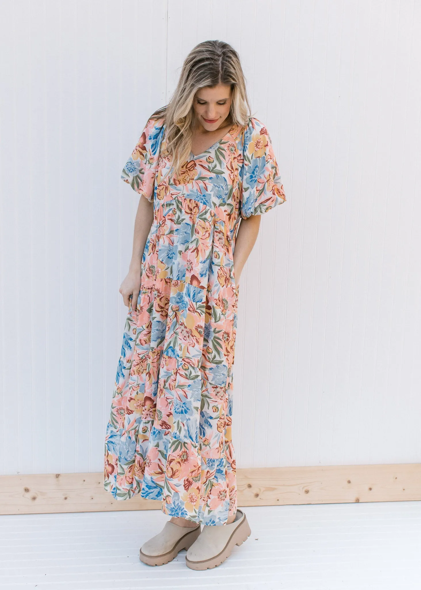 X Sweet Peach and Blue Print Dress