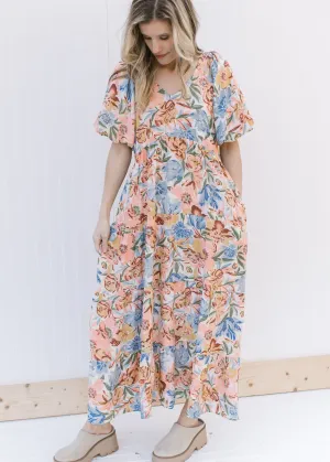 X Sweet Peach and Blue Print Dress