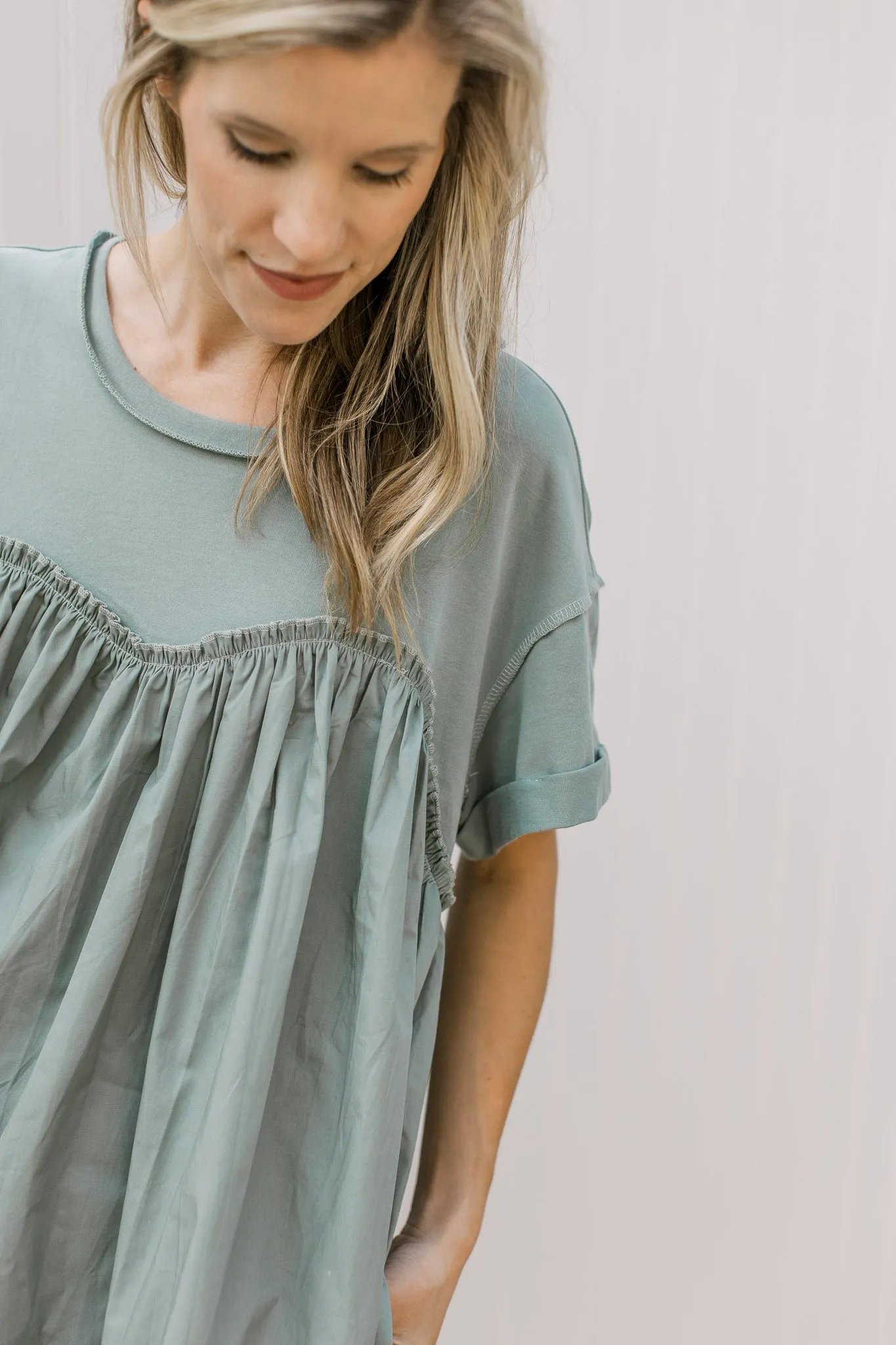 XZ Sage Contrast T Shirt Dress