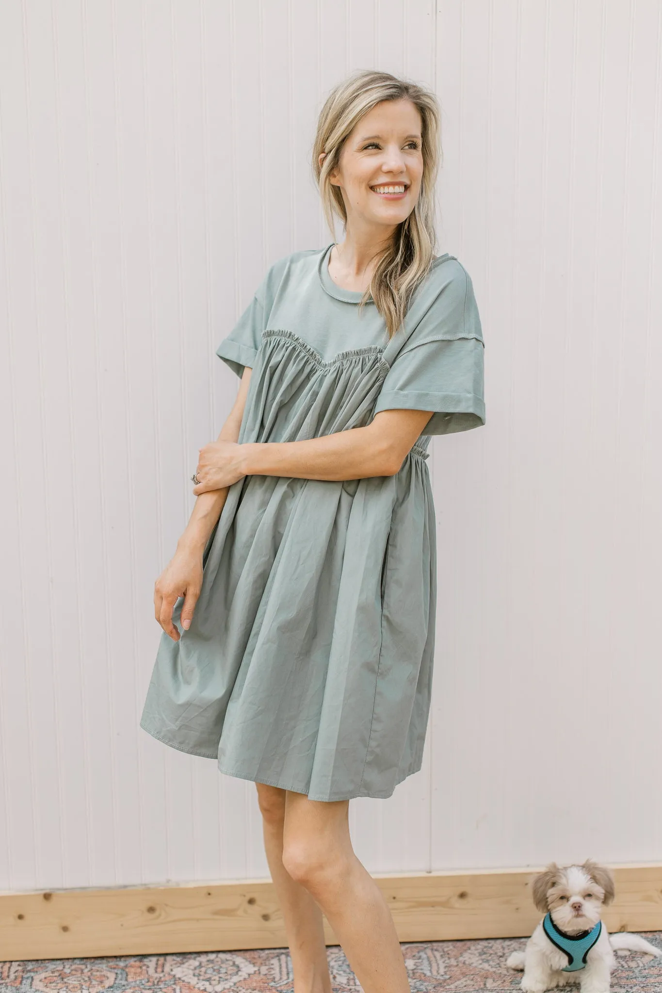 XZ Sage Contrast T Shirt Dress