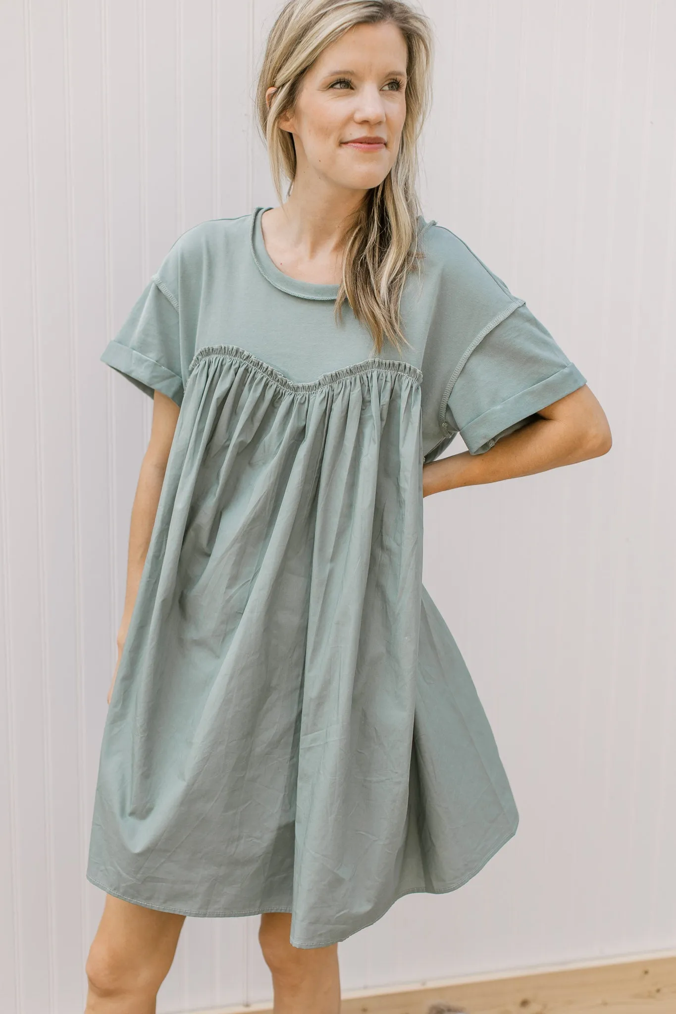 XZ Sage Contrast T Shirt Dress