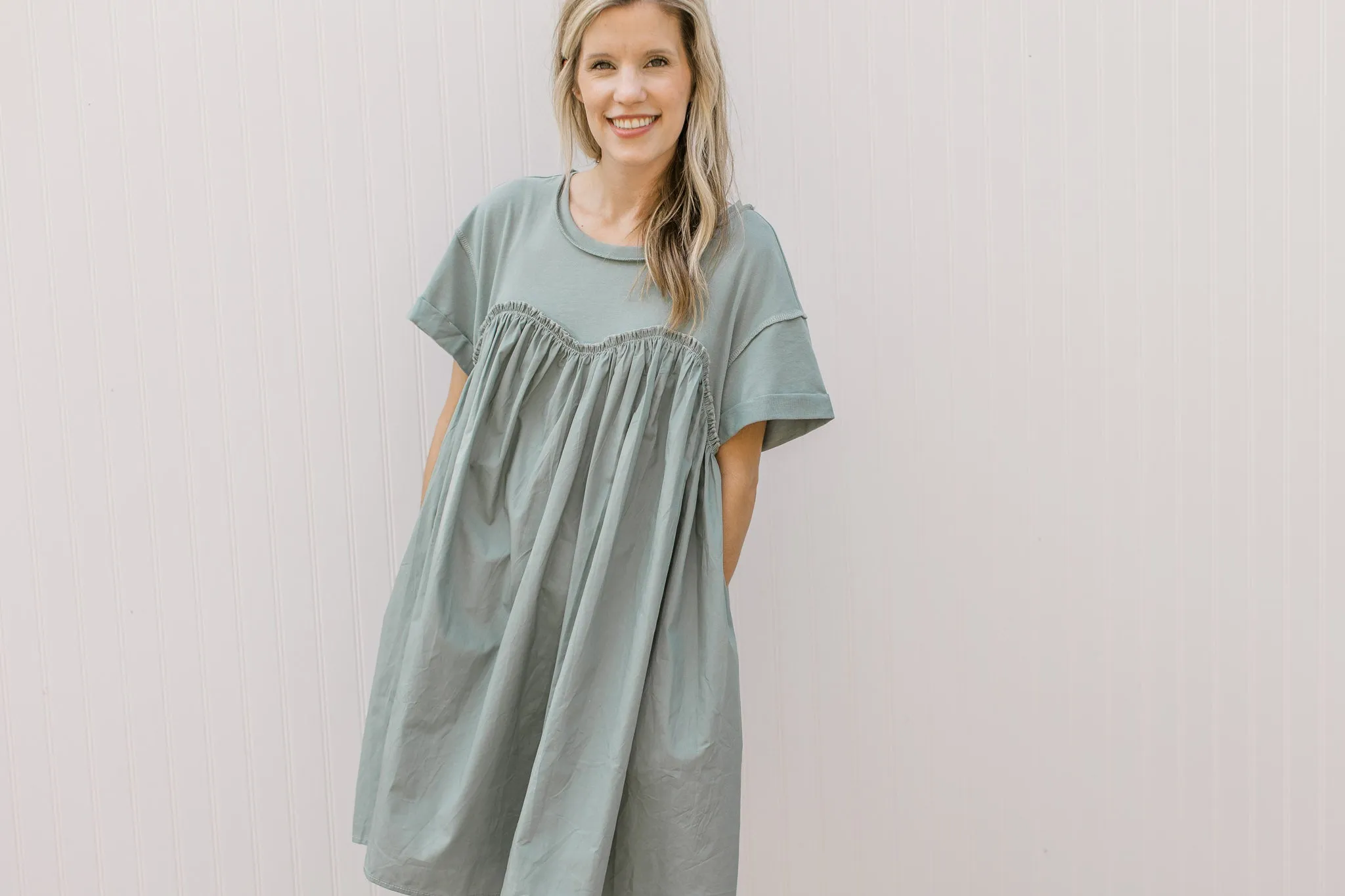 XZ Sage Contrast T Shirt Dress