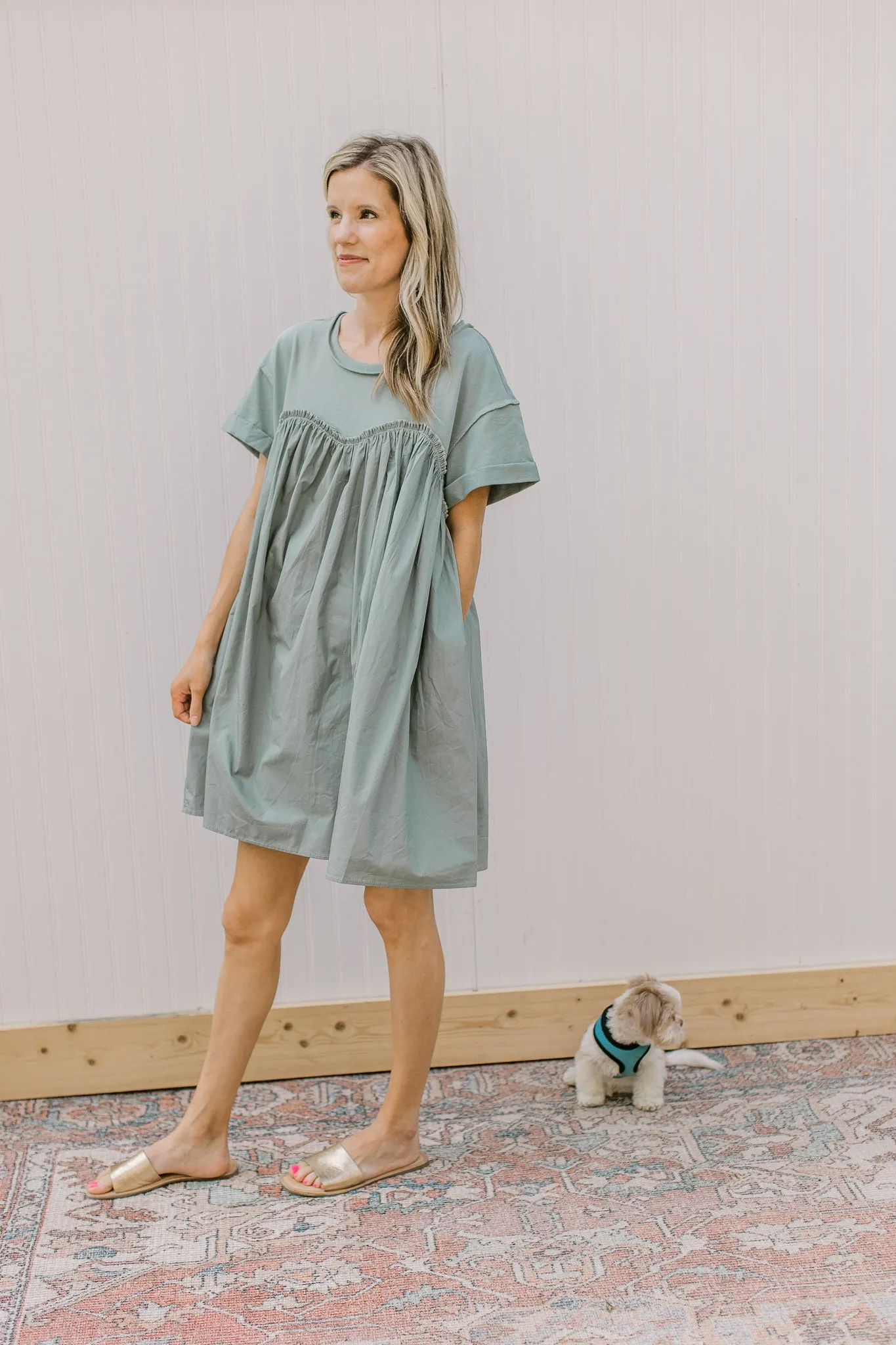 XZ Sage Contrast T Shirt Dress