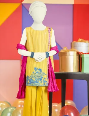 Yellow coloured Pakistani child Eid dress # K2694