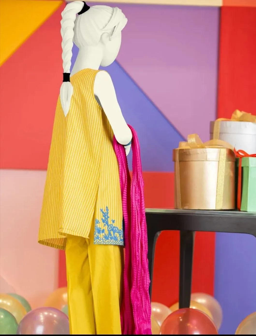 Yellow coloured Pakistani child Eid dress # K2694