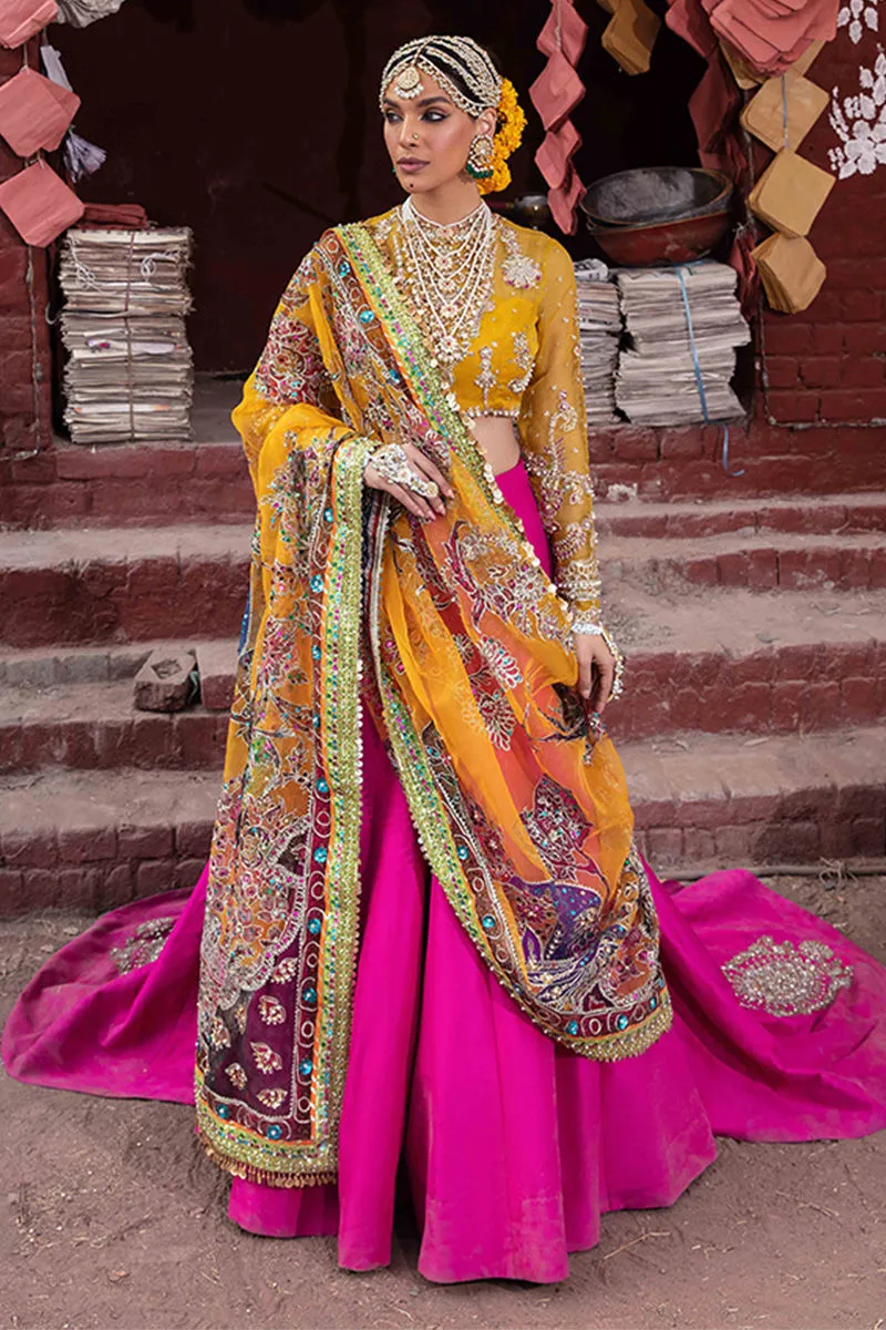 Yellow Pink Gharara Choli for Pakistani Mehndi Wear